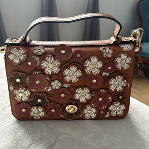 Tan Floral Artisinal Crossbody Purse